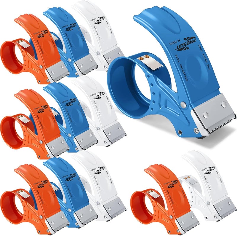 Watersay 12 Pcs 2 Inch Packing Tape Dispenser Gun Heavy Duty Metal Tape Gun for Packing Boxes Wide Tape Gun for Handheld Sealing Cutter Warehouse Tools, White, Orange, Blue - Image 1